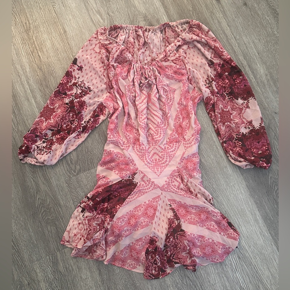 Free People (Sm) on/off shoulder, backless handkerchief dress w/build in slip